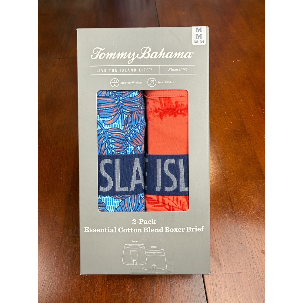 Tommy Bahama Mens 2-Pack Essential Cotton Modal Boxer Briefs Coral Blue Medium